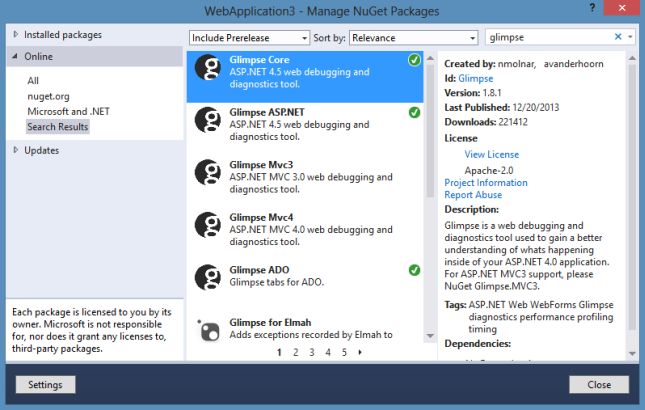 Glimpse in NuGet Package